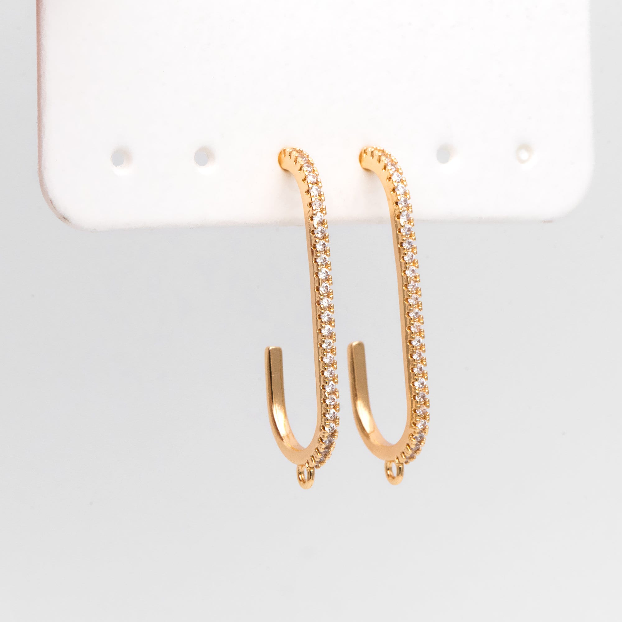 4pcs CZ pave Gold Bar Stud Earring with Loop, Gold Plated Brass Ear post Findings (GB-3233)